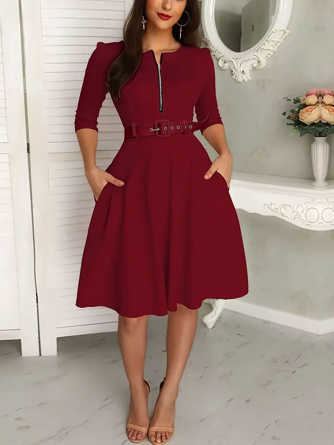 R&B | Kleid mit Gürtel und Reißverschluss