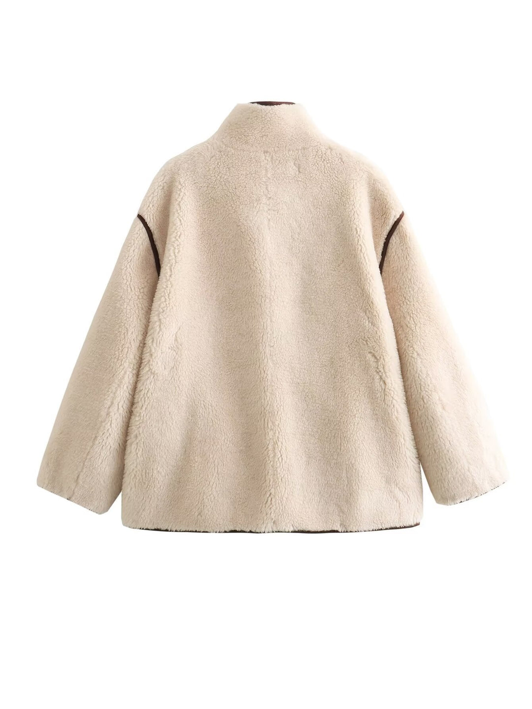 Damen Teddyfelljacke mit stylischem Stehkragen und praktischen Taschen R&B