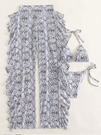 Damen Triangel-Bikini-Set mit fließendem Wickelrock und sportlichem Design R&B