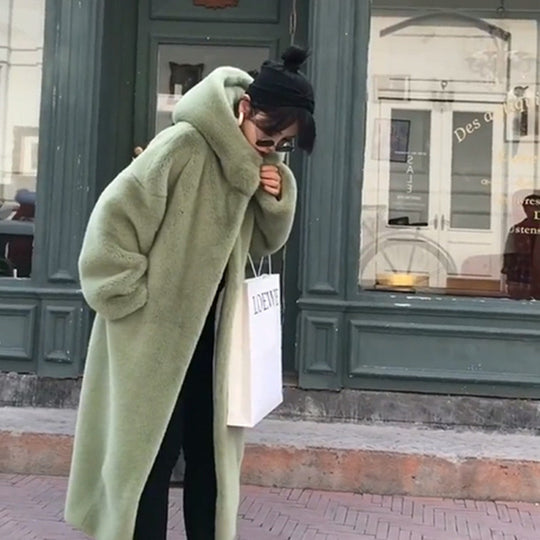 Damen Kuschelmantel mit Kapuze aus weichem Plüsch R&B