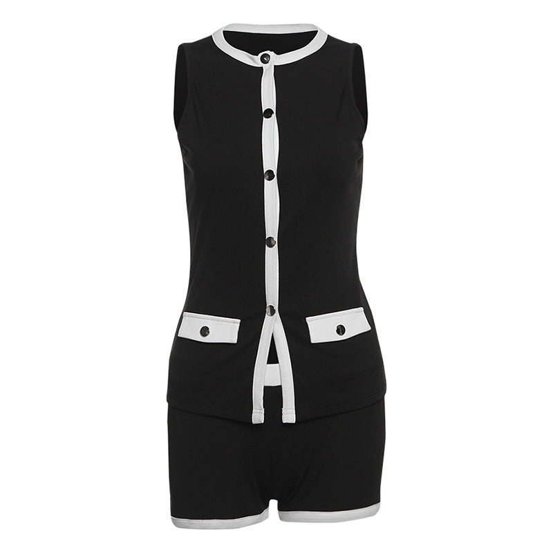 Damen Sportliches Outfit mit Leopardenmuster und Knopfdetaillierung R&B