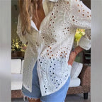 Damen elegante Bluse mit Durchbrüchsen R&B