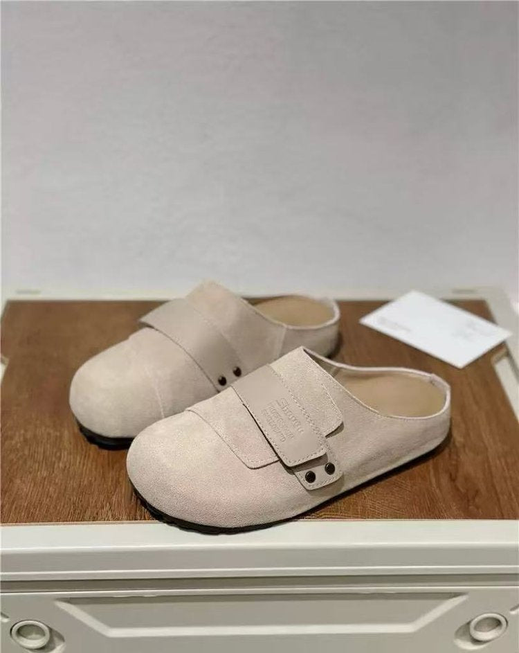 Damen komfortable Filz-Pantoletten mit verstellbarem Riemen und rutschfester Sohle R&B