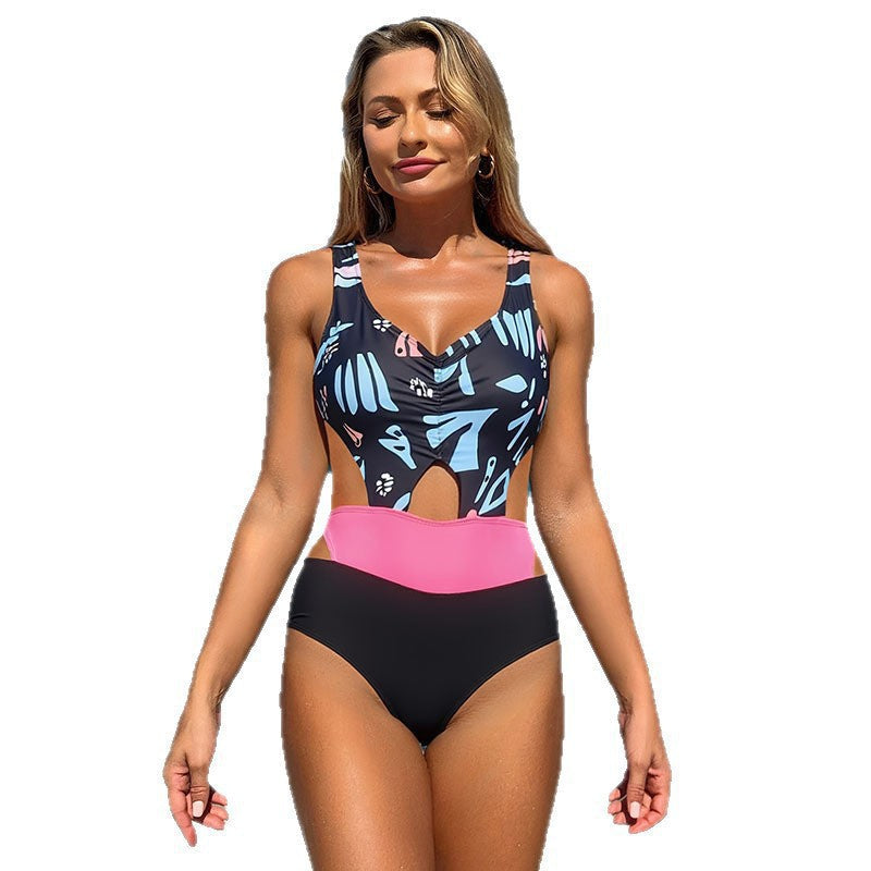 Damen Sportlicher Cut-Out Badeanzug mit modischem Colorblock-Design R&B