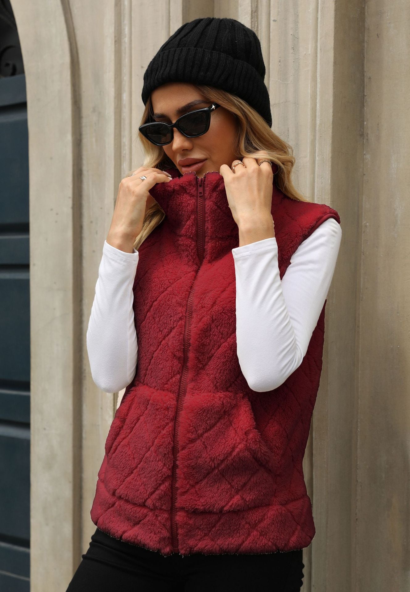 Damen Kuschelige Fleece-Weste mit Kapuze R&B