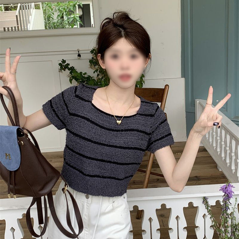 Damen Cropped Top mit modischem Streifenmuster und lässigem Schnitt