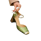Damen nan elegante Slingback-Pumps mit quadratischer Zehenform, Jacquard-Obermaterial und gedrehtem Schmuckriemen R&B