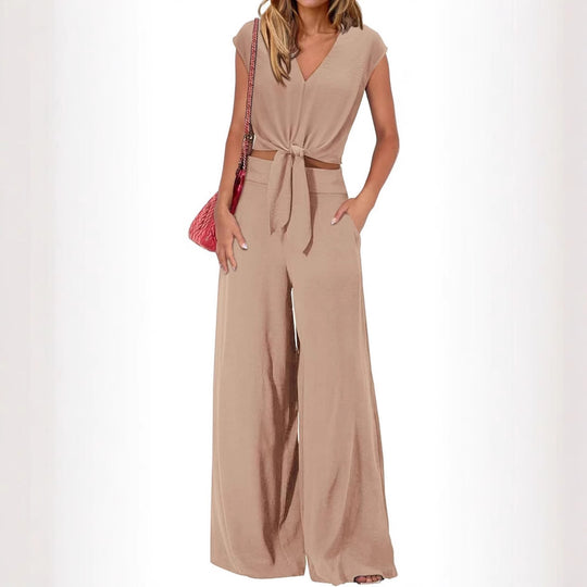Damen Lockerer Jumpsuit mit Taillierung und weit geschnittenem Bein R&B