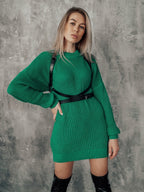 Damen Strickkleid mit weitem Schnitt und modischem Gürtel R&B