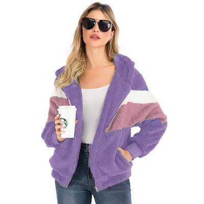 Damen Fleecejacke mit kontrastierenden Streifen und Kapuze