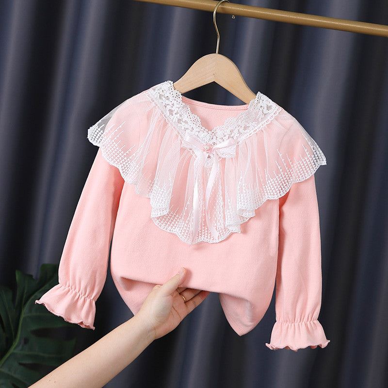 Mädchen Langarmshirt mit eleganter Spitzenverzierung R&B