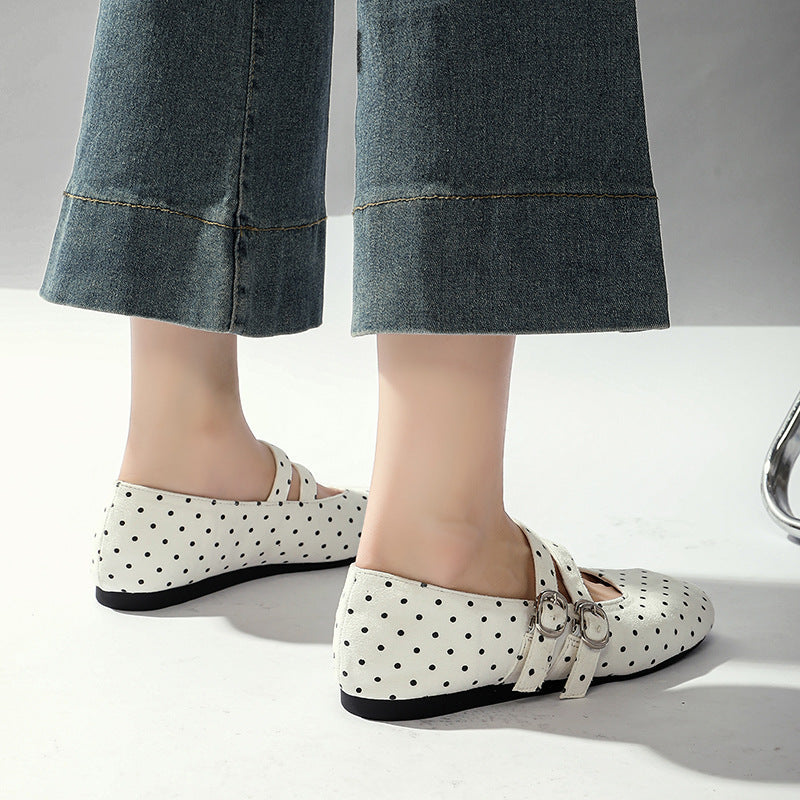 Damen Ballerinas mit doppeltem Riemendesign und süßem Punktemuster R&B
