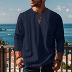 Herren modisches Langarmshirt mit Schnürung und V-Ausschnitt R&B