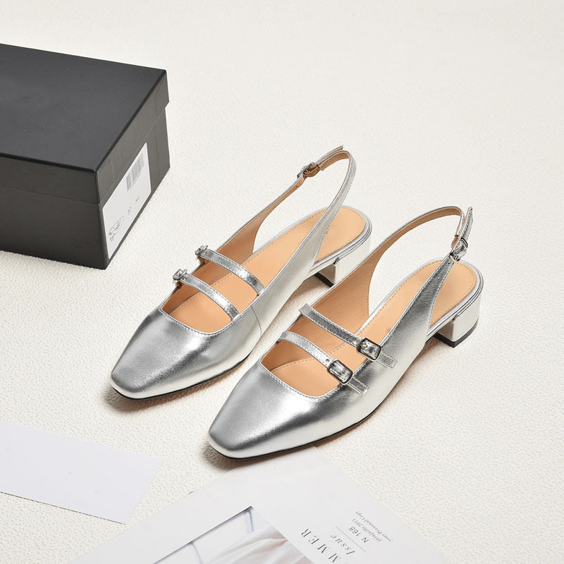 Damen Slingback-Pumps mit modischen Schnallen und elegantem Blockabsatz