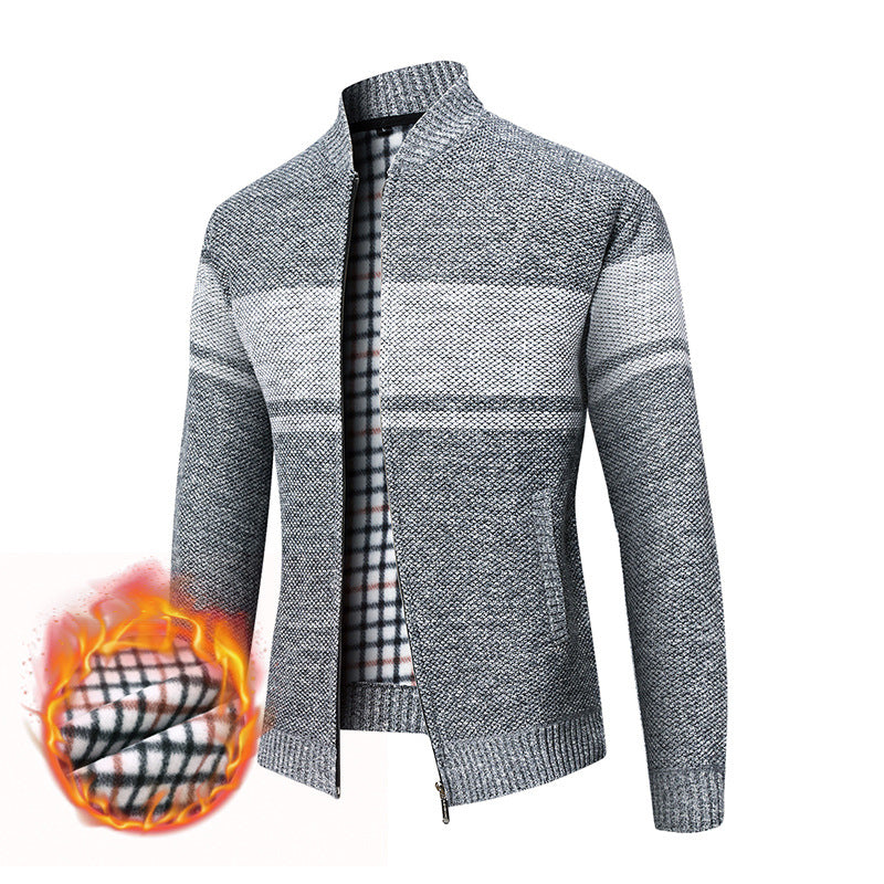Herren modischer Strickjacke mit modernem Stehkragen und warmem Innenfutter