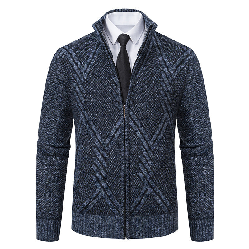 Herren Strickjacke mit modernem Zipper und strukturiertem Design