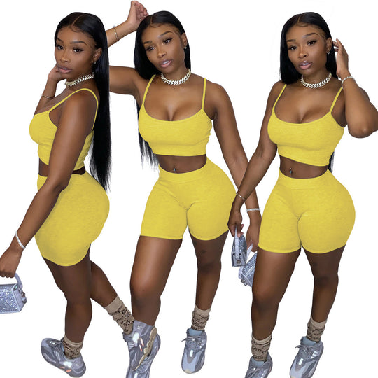 Damen Sportliches Set mit figurbetonendem Crop-Top und Shorts R&B