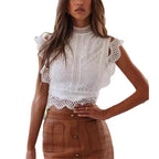 Damen elegante Spitzenbluse mit Rüschensaum R&B