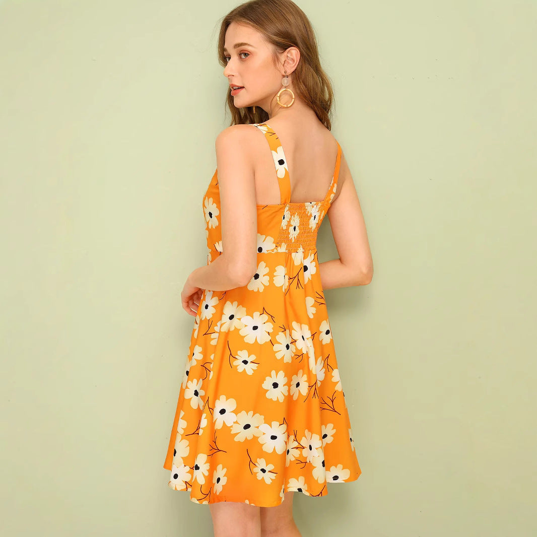 Damen Sommerkleid mit Blumenmuster und Knopfleiste R&B
