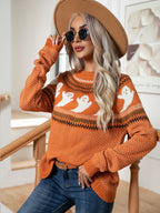 Damen Halloween Pullover mit Geistermotiv und luftiger Struktur R&B