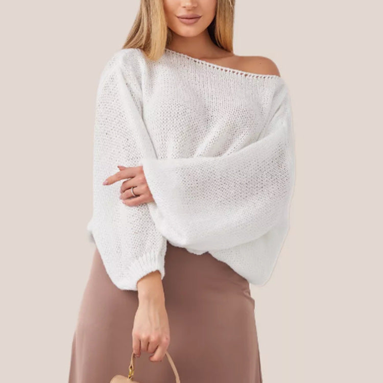 Damen Flauschiger Off-Shoulder Pullover mit überschnittenen Schultern R&B