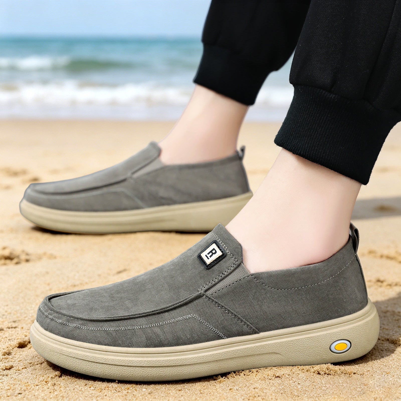 Herren nan lässiger Canvas-Slip-On Freizeitschuh mit Memory-Fußbett und stoßdämpfender Gummisohle R&B
