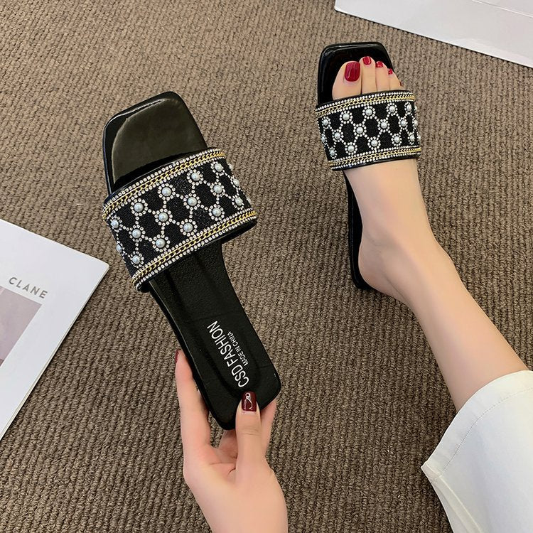 Damen elegante Badeslipper mit glamourösem Schmuckdetail R&B