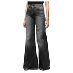 Damen Weite Schlagjeans mit fransigem Saum