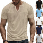 Herren Kurzarm-Henley-T-Shirt mit modernem V-Ausschnitt und praktischer Brusttasche R&B
