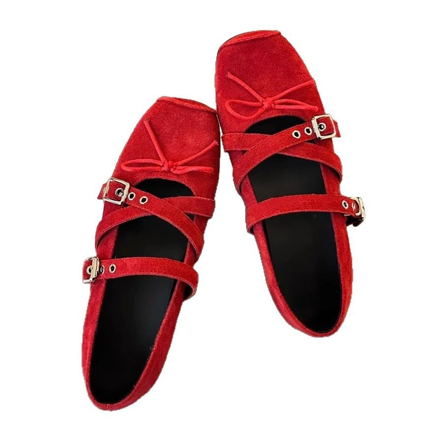 Damen Ballerina-Schuhe mit verspieltem Kreuzriemen und eleganter Schnallenverzierung