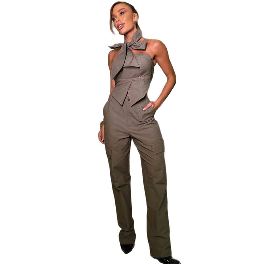 Damen Overall mit elegantem Halsband und praktischen Taschen R&B