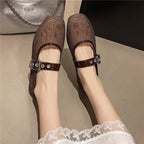 Damen Vintage Ballerinas mit dekorativem Schnallenverschluss
