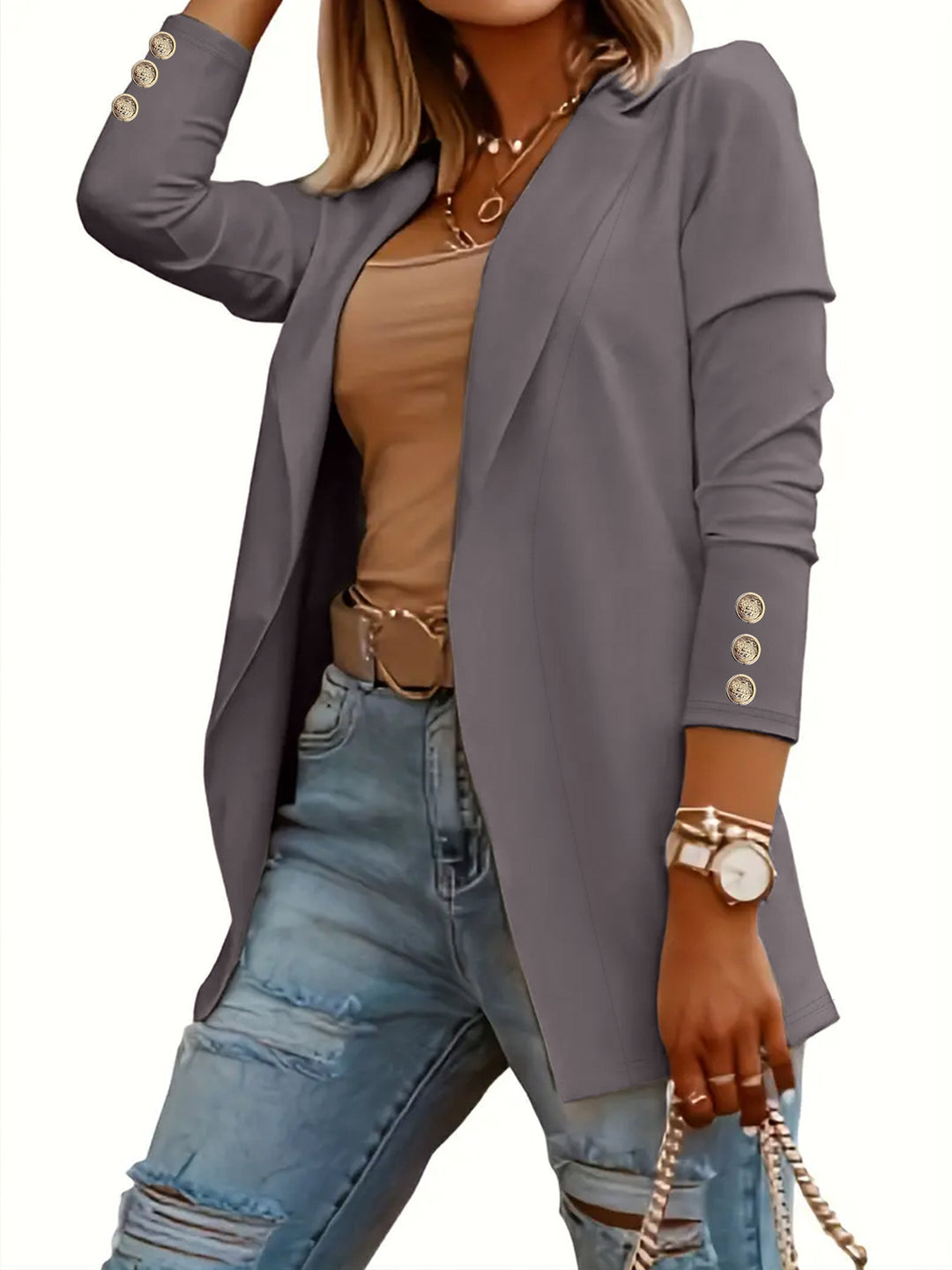 Damen Eleganter Blazer mit glamourösen Knöpfen und taillierter Passform R&B