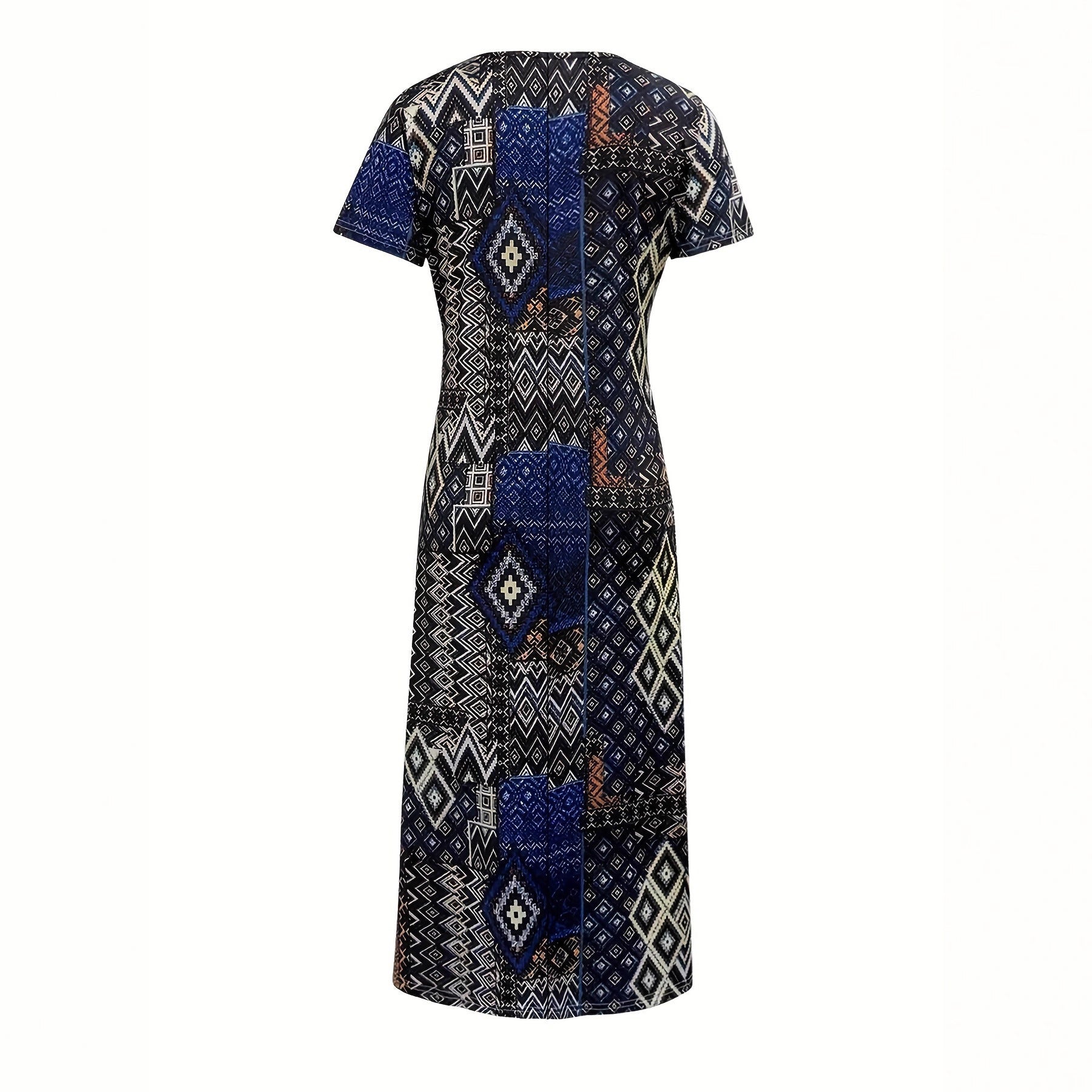 Damen Maxikleid mit geometrischem Muster und V-Ausschnitt R&B