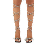 Damen Durchsichtige Absatzsandalen mit funkelndem Riemendesign und Schleifenakzent R&B