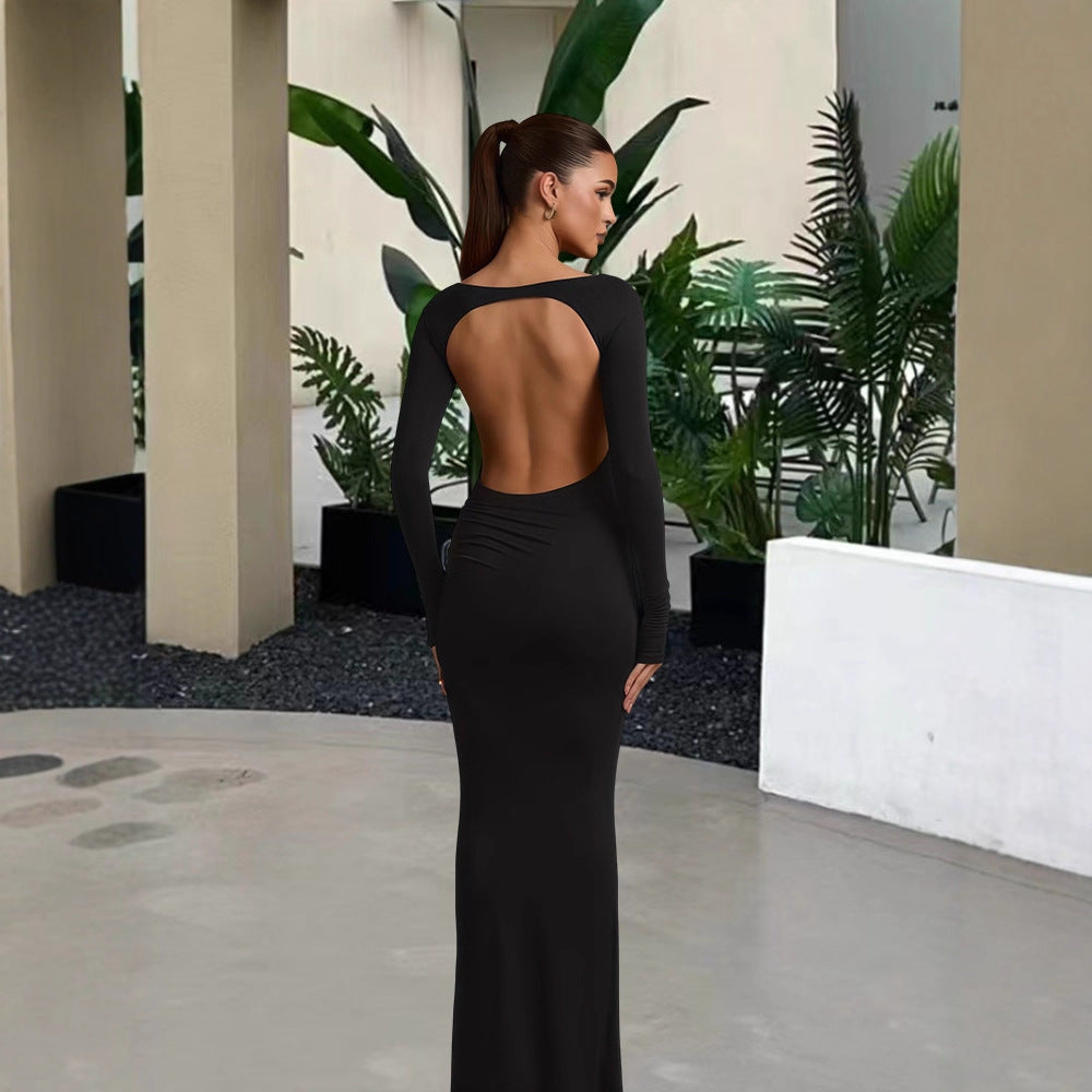 Damen elegantes Abendkleid mit figurbetontem Schnitt und langen Ärmeln EB
