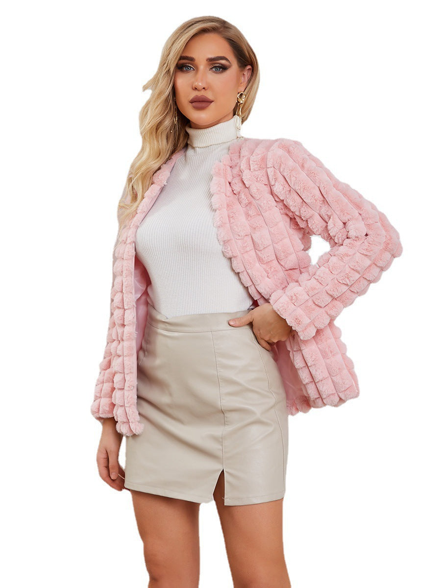 Damen Flauschige Teddyjacke mit elegantem Schnitt und trendigen Details R&B