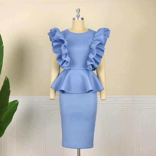 Damen figurbetontes Kleid mit extravaganten Rüschendetails R&B