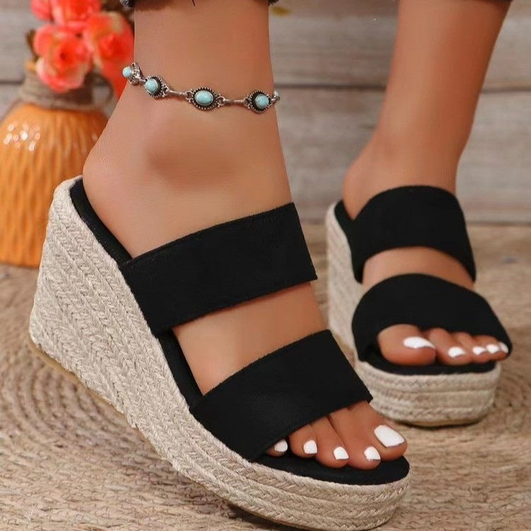 Damen Wedge-Pantoletten mit modischen Riemen und komfortablem Fußbett R&B