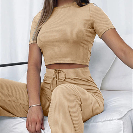 Damen Cropped Top und elegante Flared Pants Set R&B