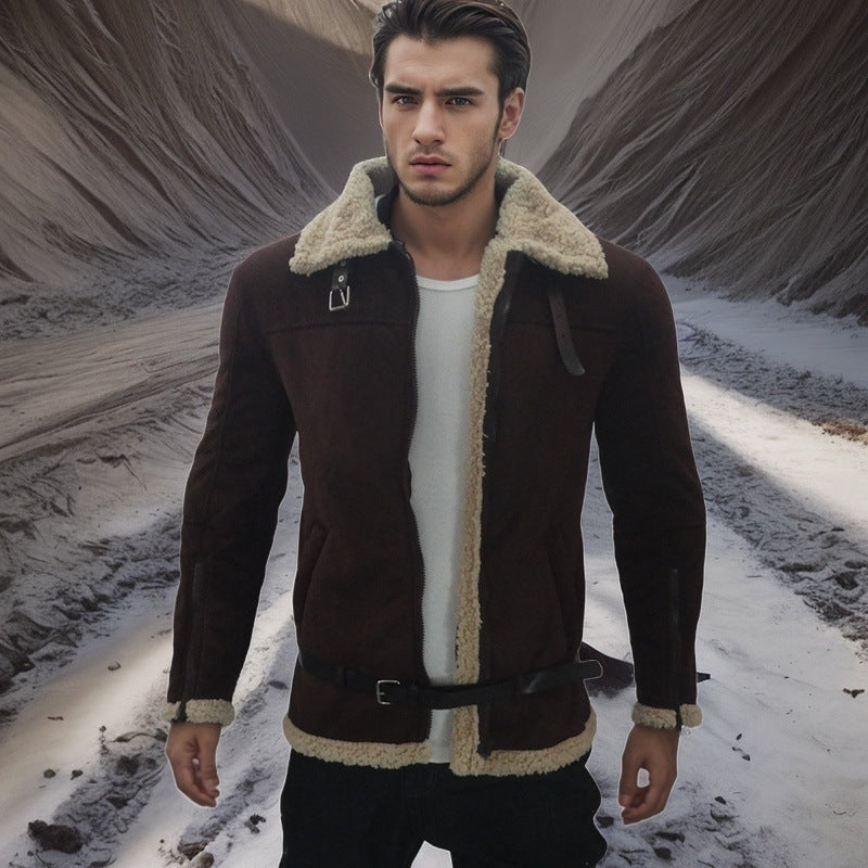 Herren Lammfelljacke mit modernem Schnitt und abnehmbarer Kapuze R&B