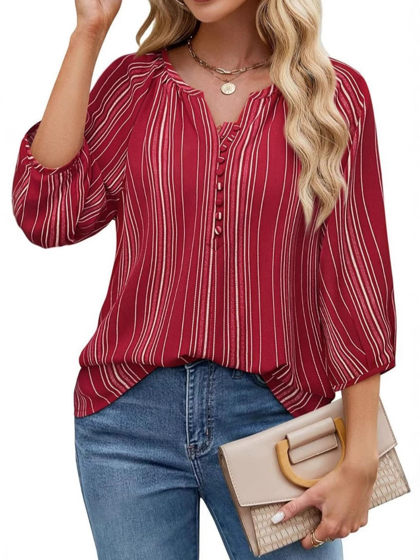 Damen Bluse mit gestreiftem Design und eleganten Knopfdetails Heidi-Mode