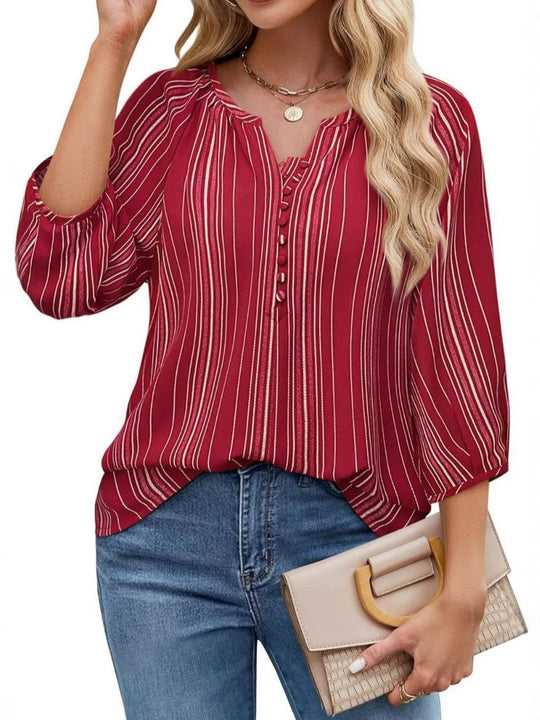 Damen Bluse mit gestreiftem Design und eleganten Knopfdetails Heidi-Mode