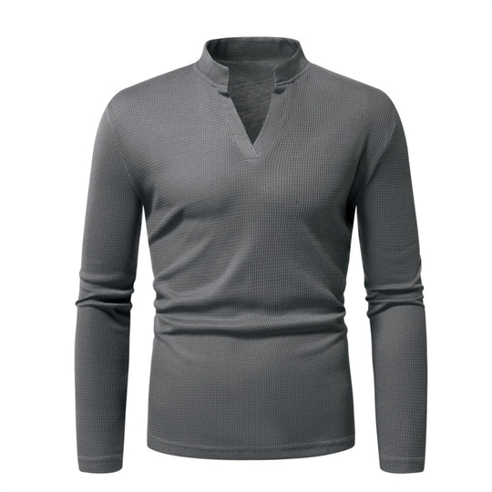 Herren Langarmshirt mit modernem Stehkragen und strukturiertem Design R&B