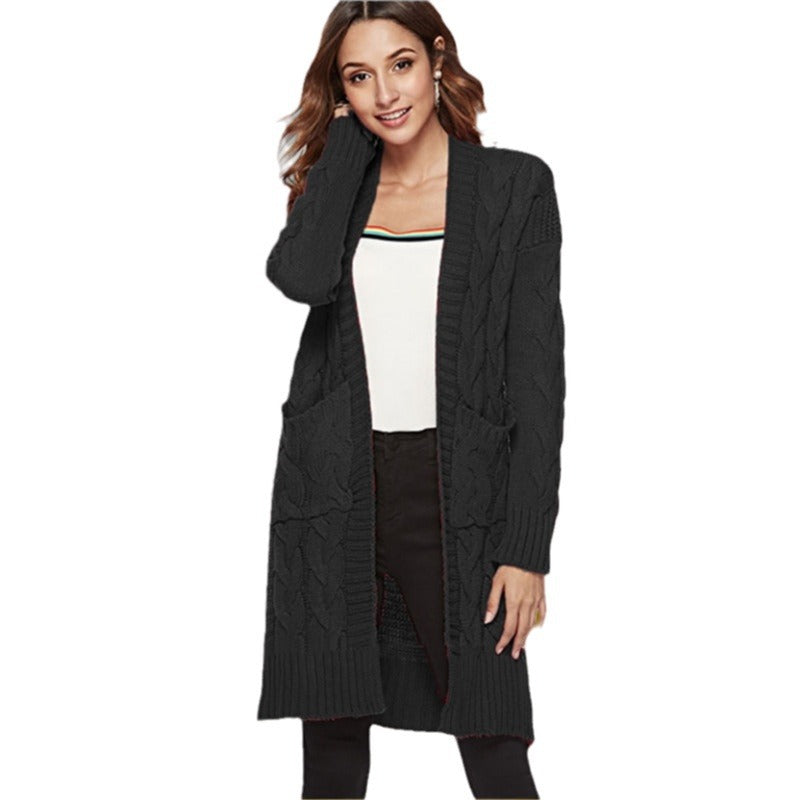 Damen Grobstrick-Cardigan mit tiefen Taschen und dekorativem Zopfmuster R&B
