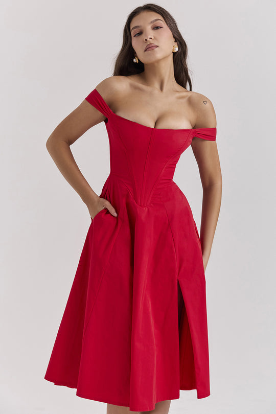 Damen Maxikleid mit schulterfreiem Design und floralem Muster R&B