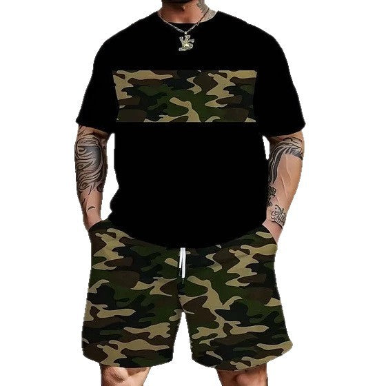 Herren nan lässiges Freizeit-Zweiteiler-Set mit großflächigem Smiley-Sonnenbrillen-Print R&B