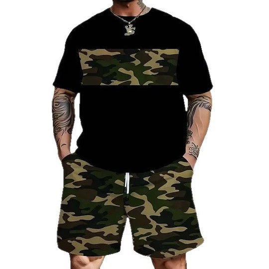 Herren nan lässiges Freizeit-Zweiteiler-Set mit großflächigem Smiley-Sonnenbrillen-Print R&B