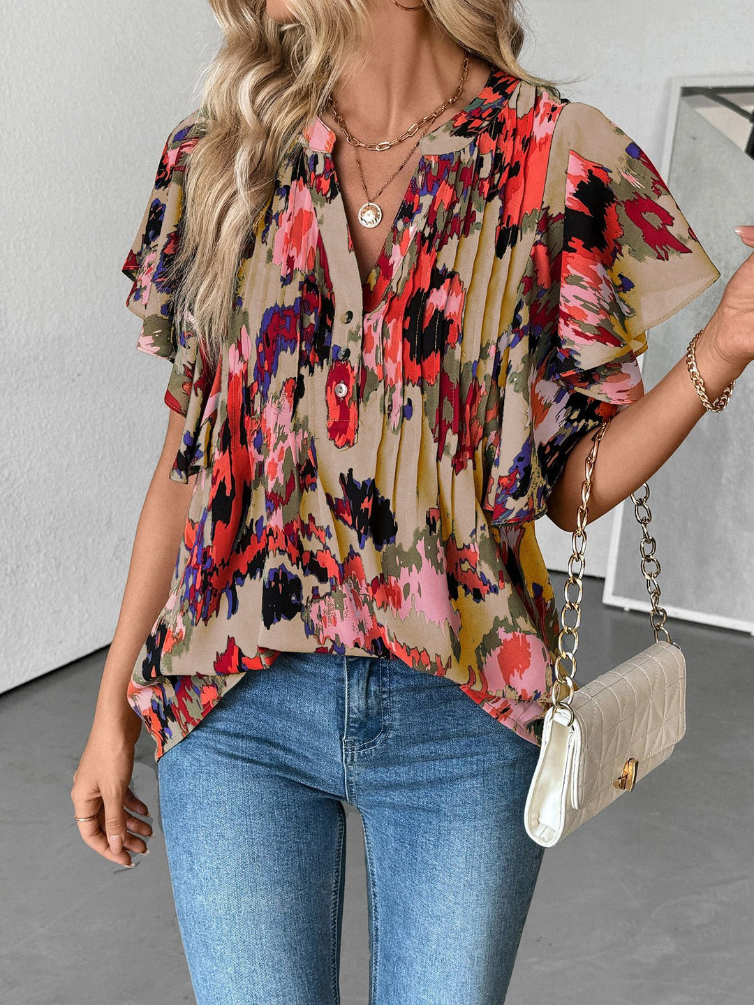 Damen Bluse mit Rüschenelementen und strukturiertem Design R&B