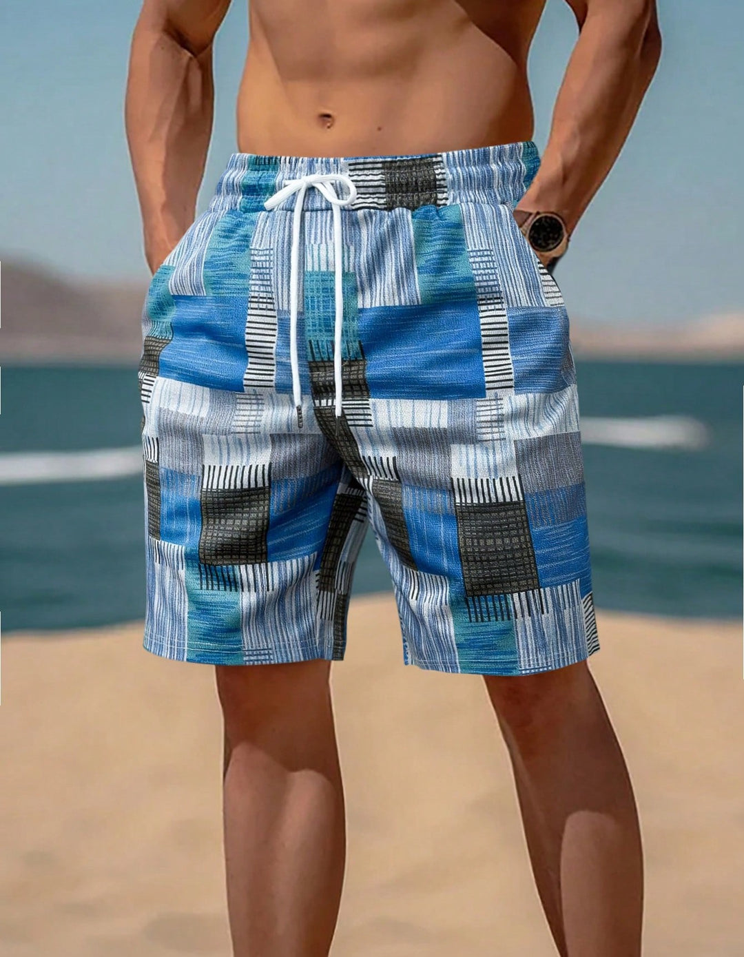 Herren stylische Bade-Shorts mit modernem Graphikmuster R&B